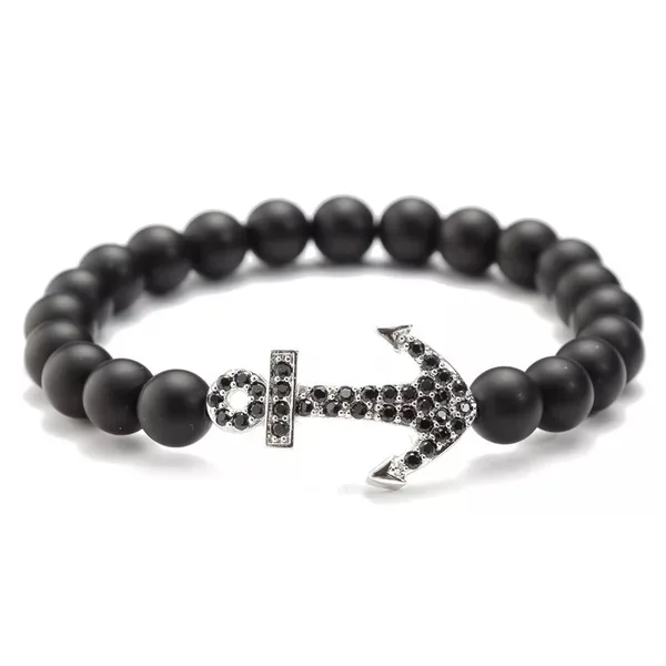 

New arrival fashion mens stainless steel anchor bracelets with natural beads