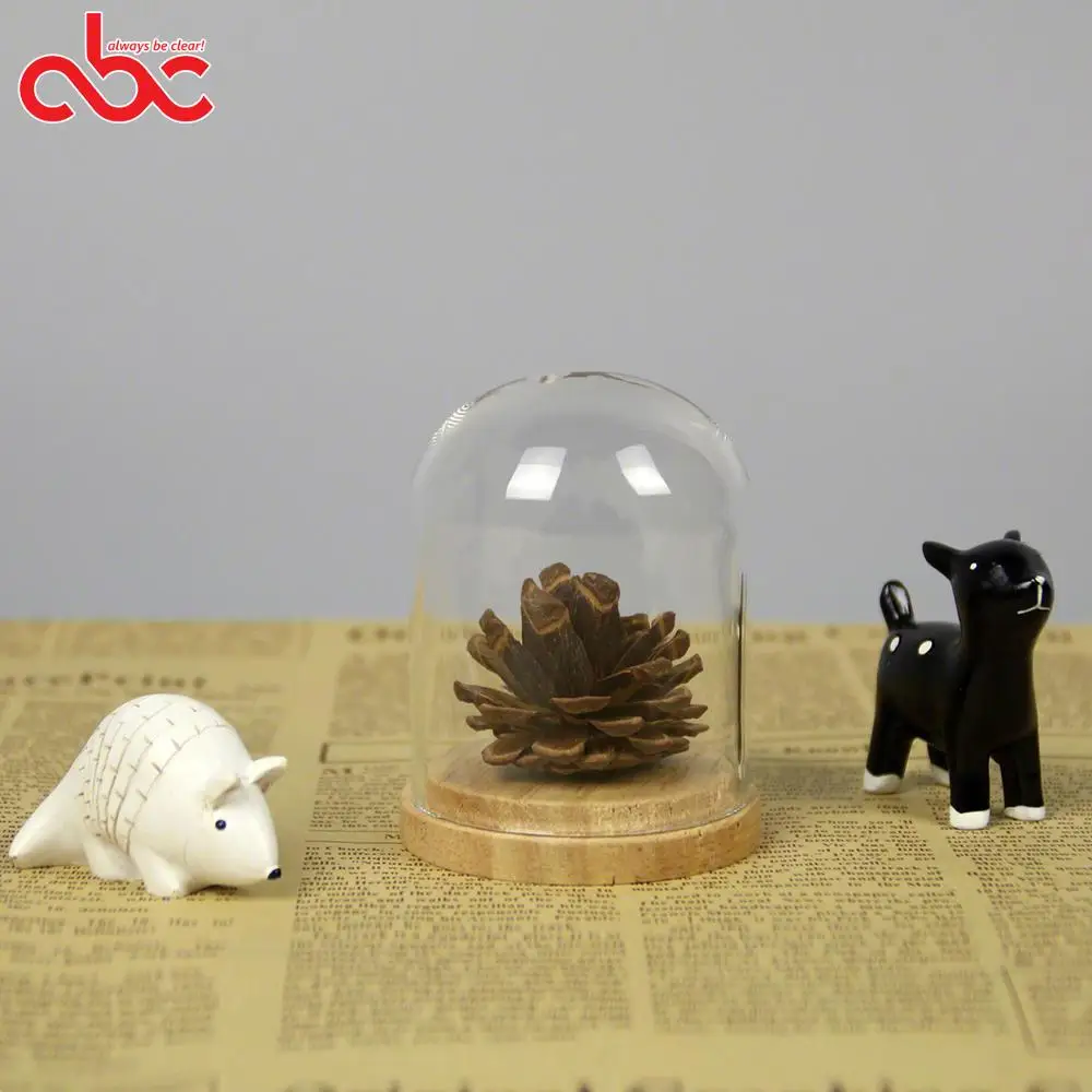 

D5.5cm*H6cm mini glass dome with wooden base clear glass cloche, Transparent