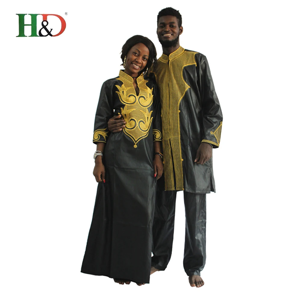

Free Shipping H &D OEM Custom Bazin Embroidery Design Dress African Dresses Plus Size Women Clothing For Couple