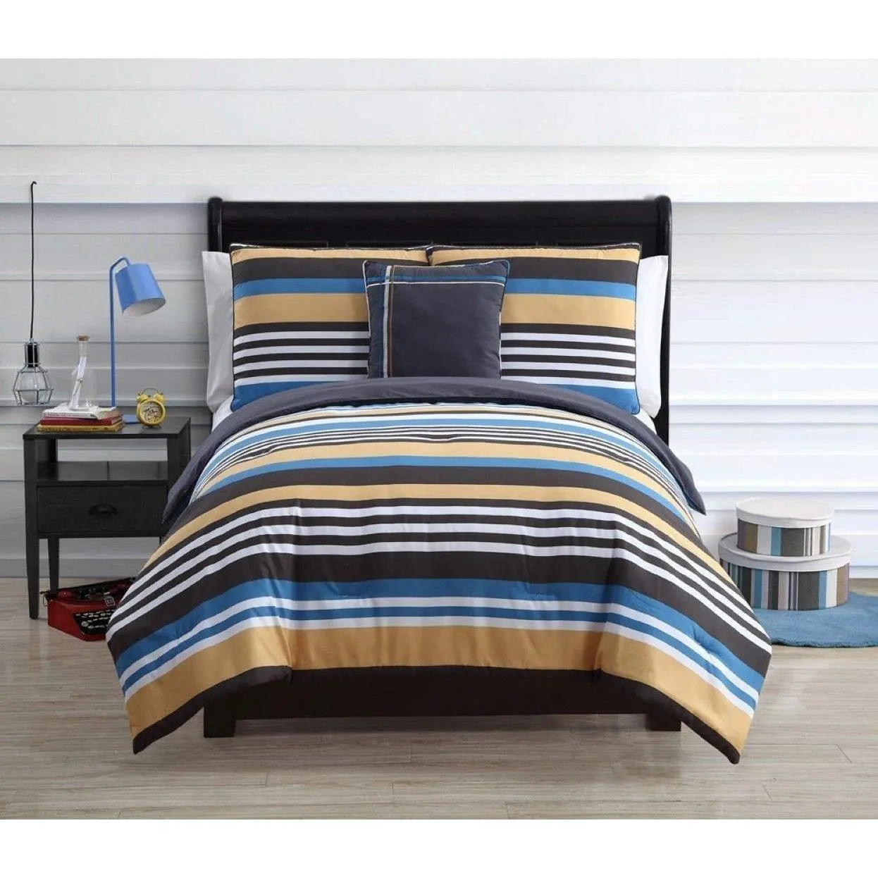 Buy Reversible Teen Kids Boys Striped Black Blue Yellow Comforter Bedding With Pillow Twin Includes Scented Candle Tarts In Cheap Price On Alibaba Com
