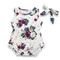 

Sleeveless clothes infant floral clothes onesie headband girls baby rompers set