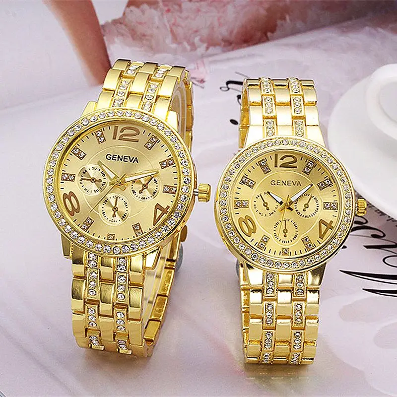 

Fashion bling style stainless steel woman luxury geneva wrist watch