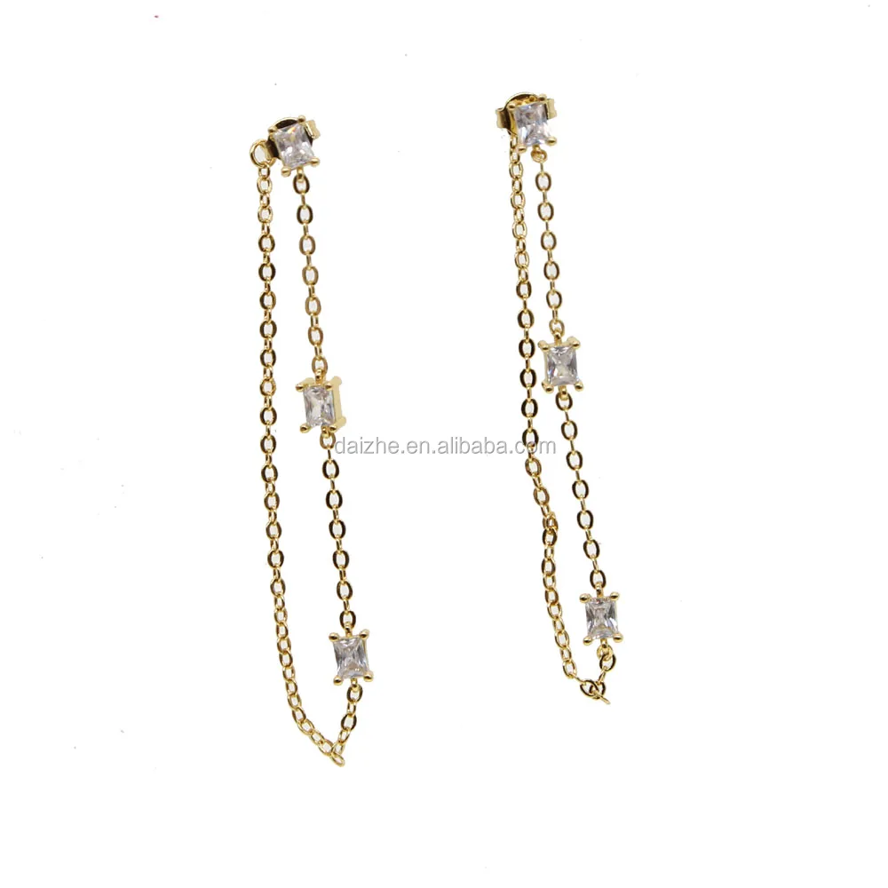 

fashion gold filled chain with cz dangle chain earring for teen girl new design earring chain jewelry