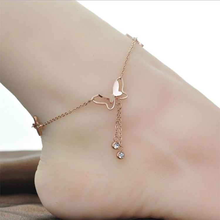 

Butterfly Anklet Gold Plated Ankle Bracelet For Women, Pink/rose gold/blue/gold etc.