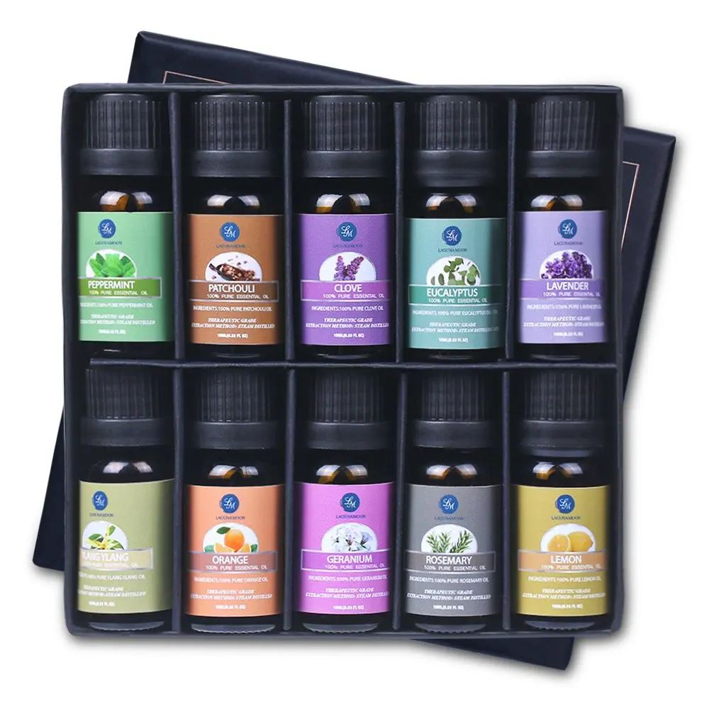Lagunamoon Essential Oils,Top 10 Pure Aromatherapy Oils Gift Set- Includes Lavender Orange Peppermint,Lemon,Rosemary Essential Oil