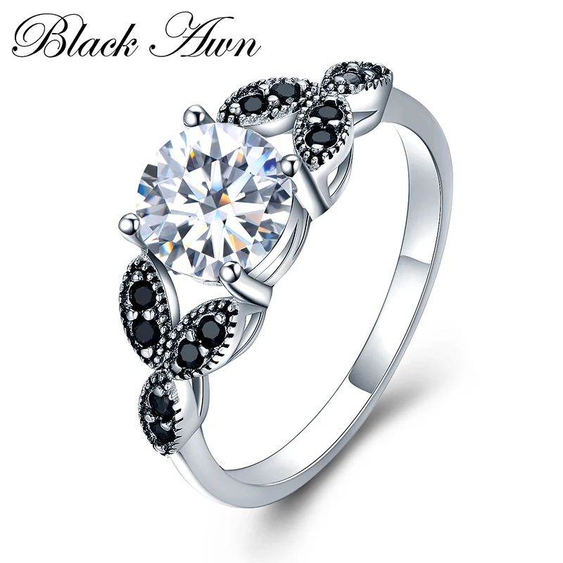 

[Black Awn] Flower 925 Sterling Silver Fine Jewelry Trendy Engagement for Women Wedding Rings C035