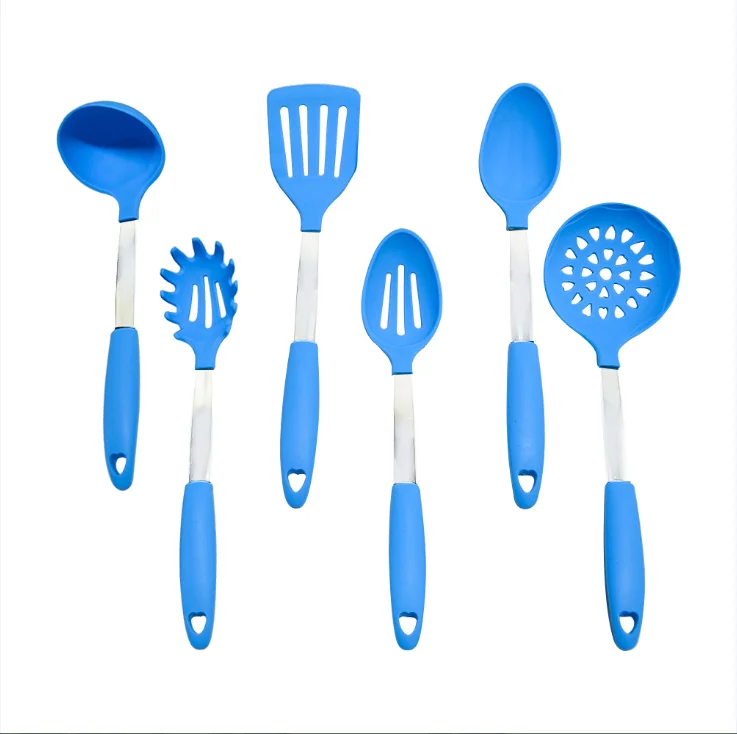 blue silicone kitchen utensil set