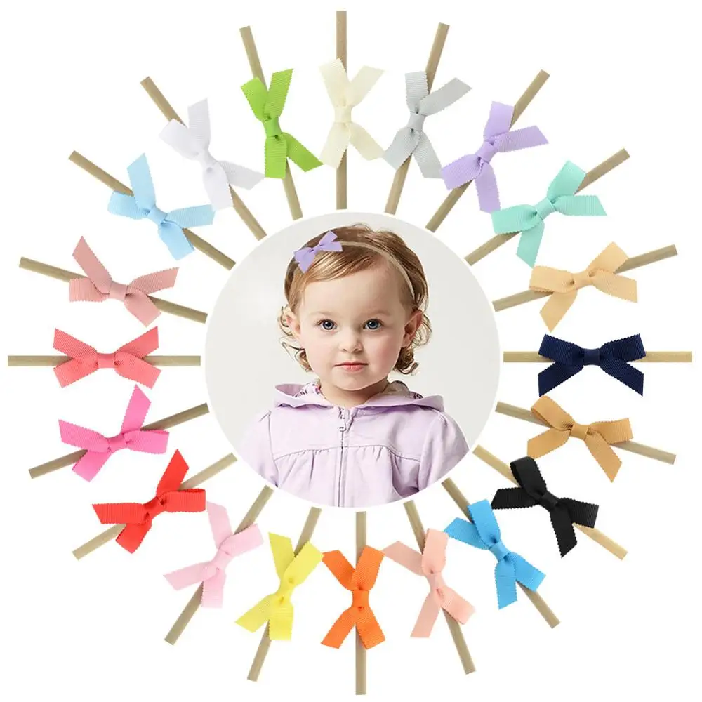 

free shipping 20 colors nylon infant head bands with wavy edge ribbon bow for kids girls, Picture/custom