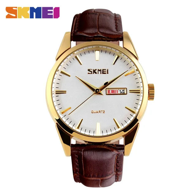 

SKMEI 9073 Men's Fashion & Casual High Quality Classic Simple Style Leather Band Calendar Analog Chronograph Waterproof watches
