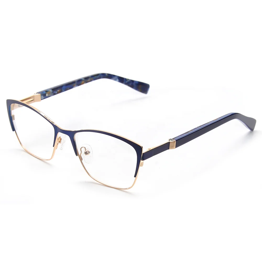 

New Optical Frame French Design Fashion Blue Metal Spectacles Frames For Women Men