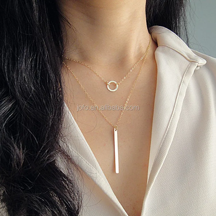 

2016 Double Layer Circle Bar Pendant Daily Wear Short Necklace For Women