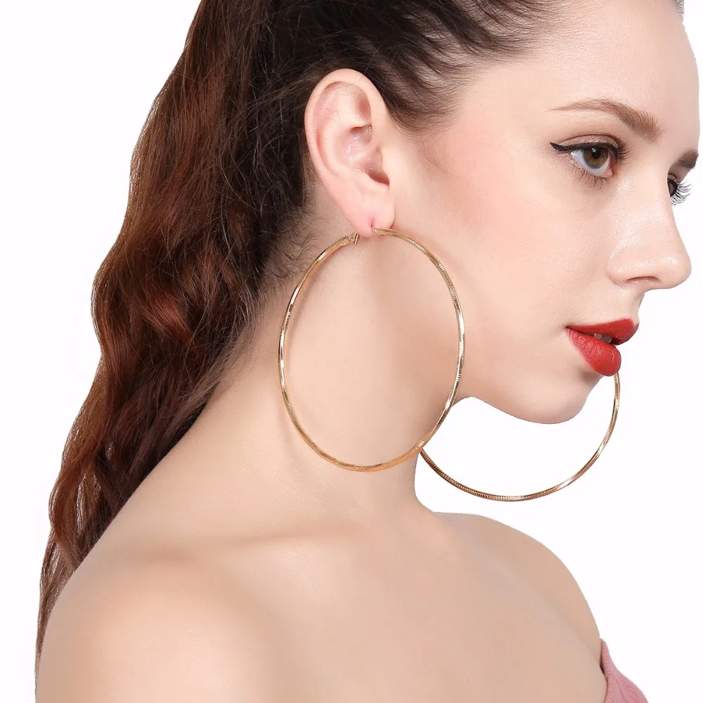 European Style 18K Gold Plated Big Round Circle Loop Large Hoop Earrings