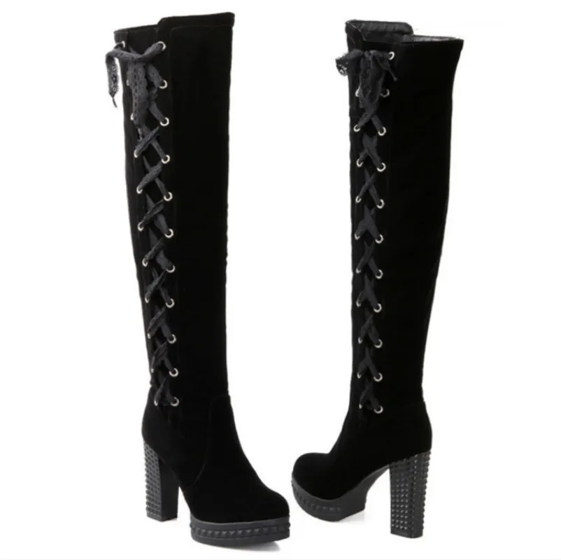 black knee high boots with thick heel