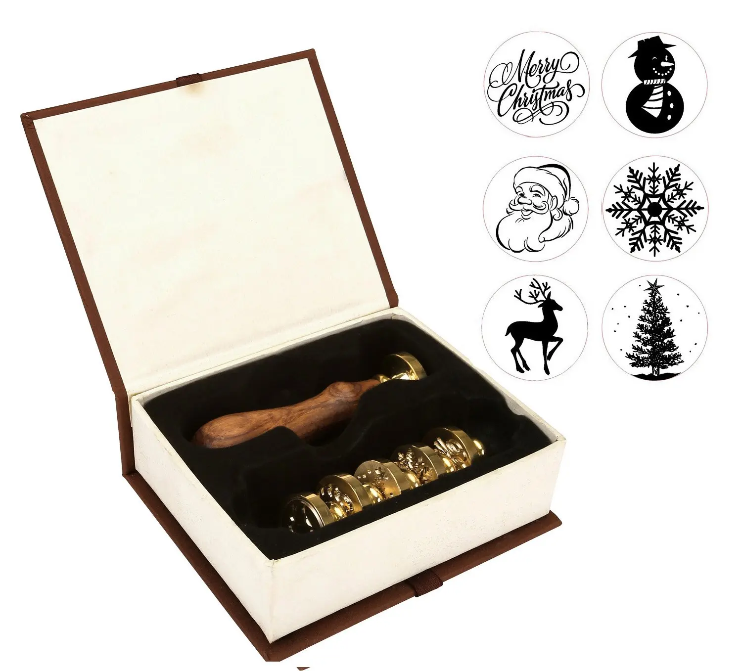 Wax Seal Stamp Set, Yoption 6 Pieces Sealing Wax Stamps Copper Seals + 1 Piece Wooden Hilt Vintage Retro Classical Initial Sealing Wax Stamp Kit (Merry Christmas Suit)