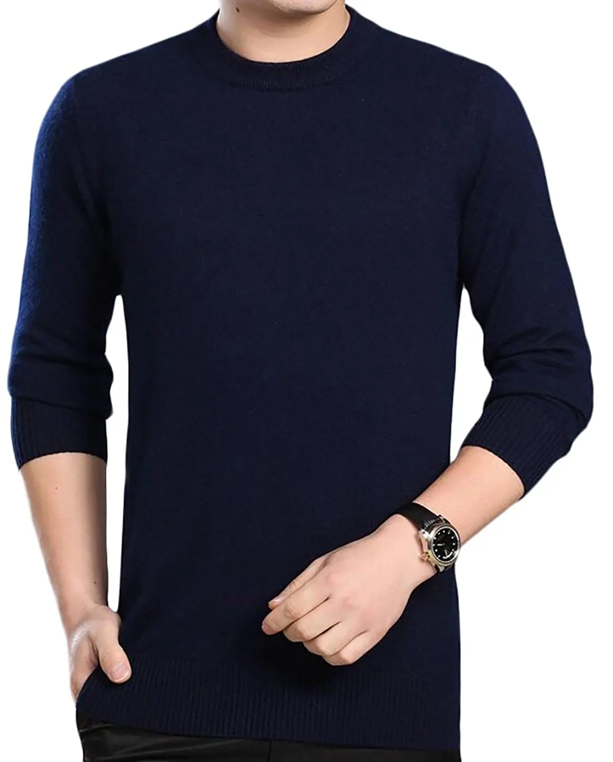 ouxiuli Mens Crewneck Long Sleeve Cable Knitted Slim Fit Pullover Casual Sweater