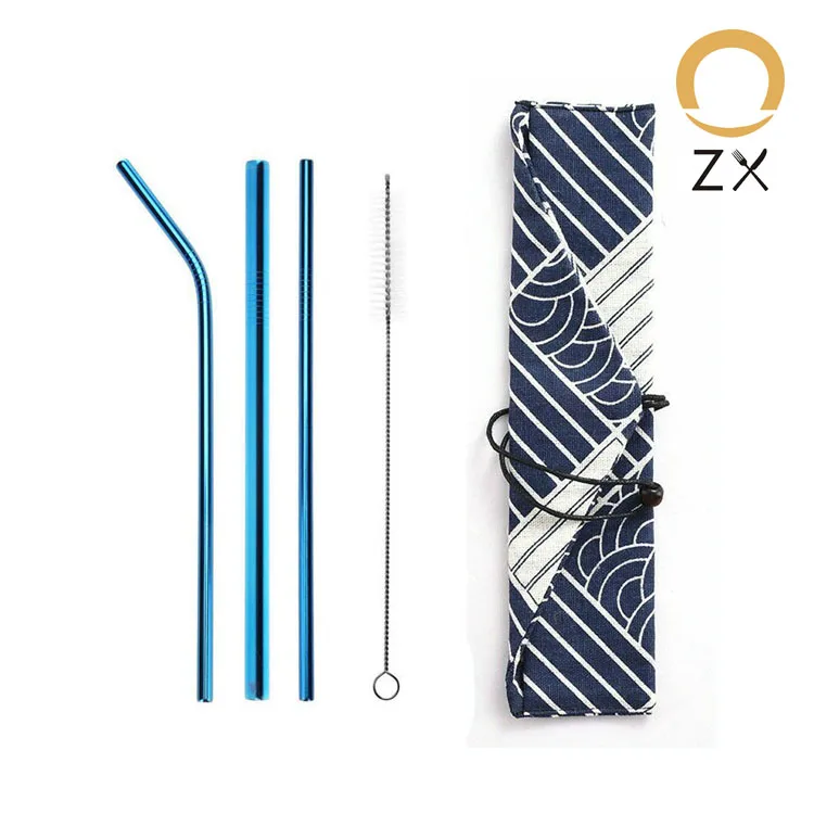 304 stainless steel metal wholesale reusable boba straw set with pouch