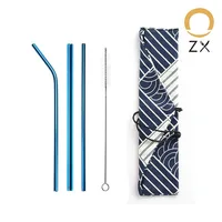 

304 stainless steel metal wholesale reusable boba straw set with pouch