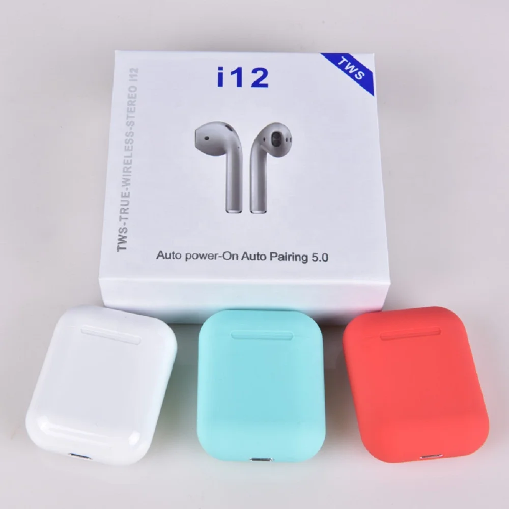 

i12 tws 5.0 wireless headphones earphones colorful touch control wireless headset earbuds with charger box, N/a