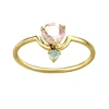 Fashion jewelry nickel free one of a kind small nestled sapphire and opal rose quartz ring