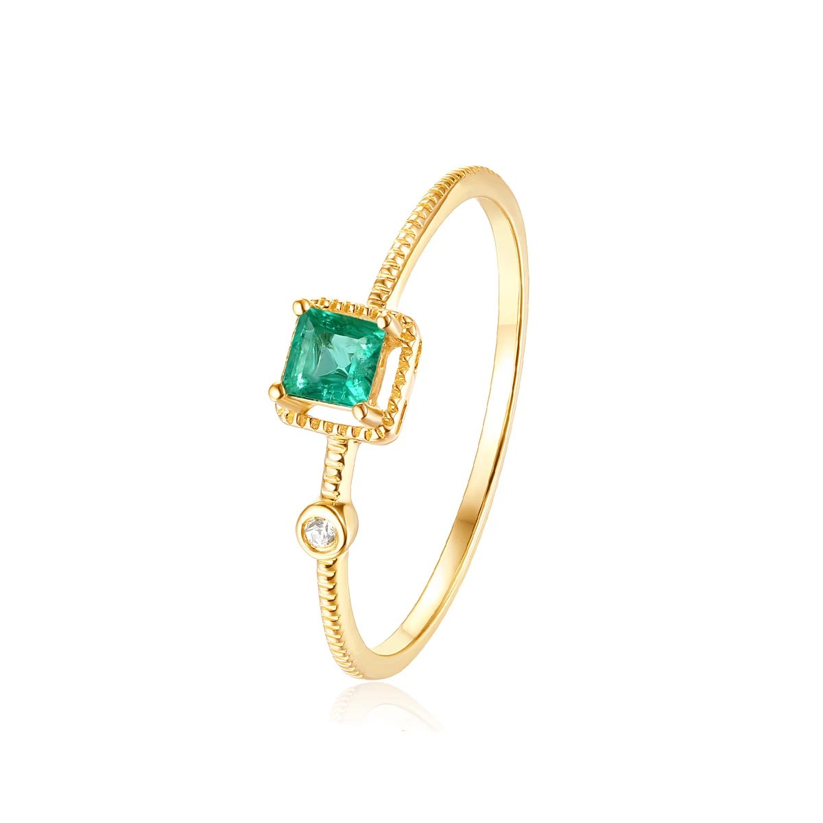 

Latest Simple thin wedding band design real 14K solid gold emerald ring, Yellow gold