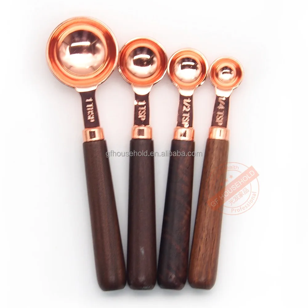 

Luxurious Vintage Gorgeous Rose Bronze Set-4 Nested Stacked Walnut Copper Plating Measuring spoons set