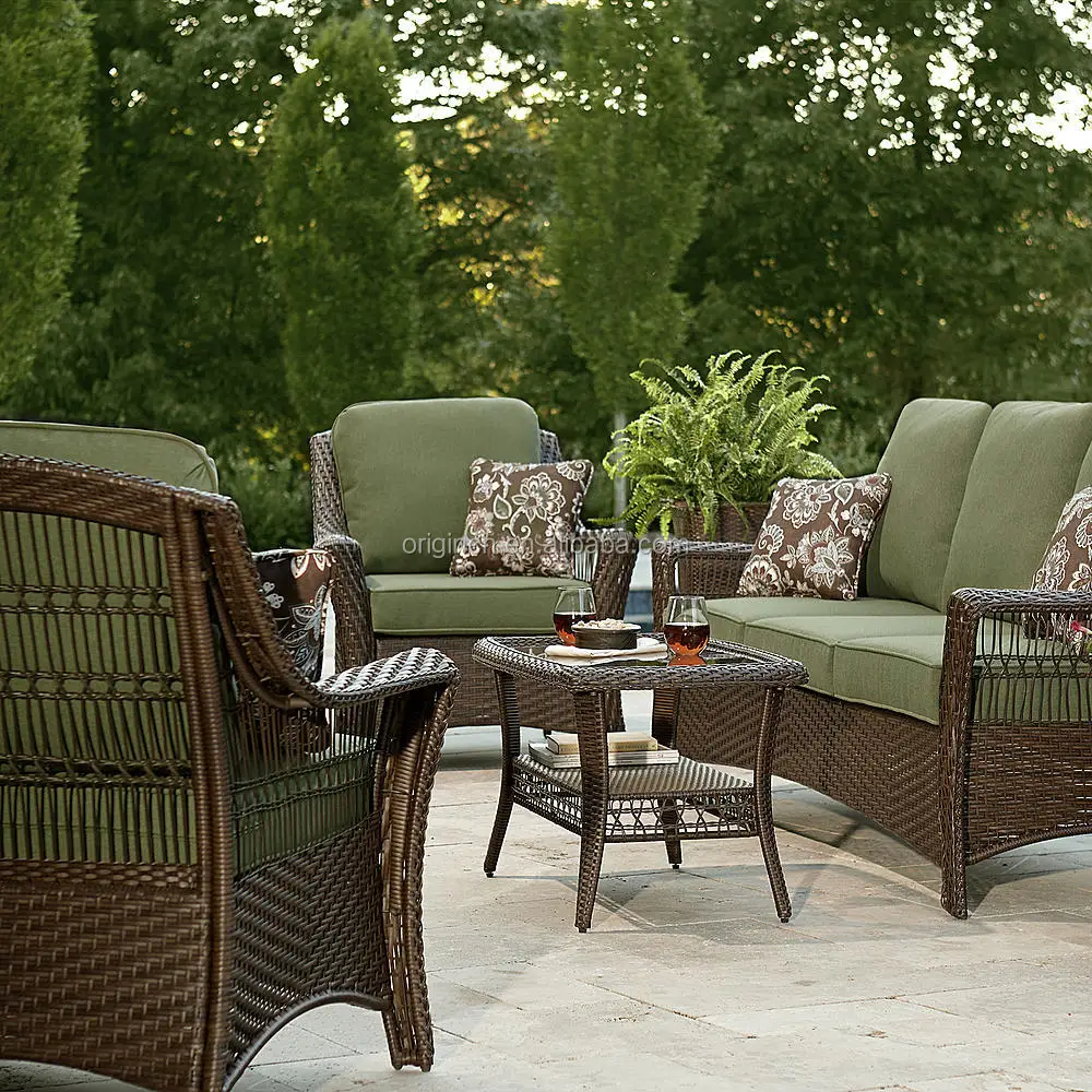 Green Color 5 Piece Patio Set Resin Wicker Outdoor Furniture China