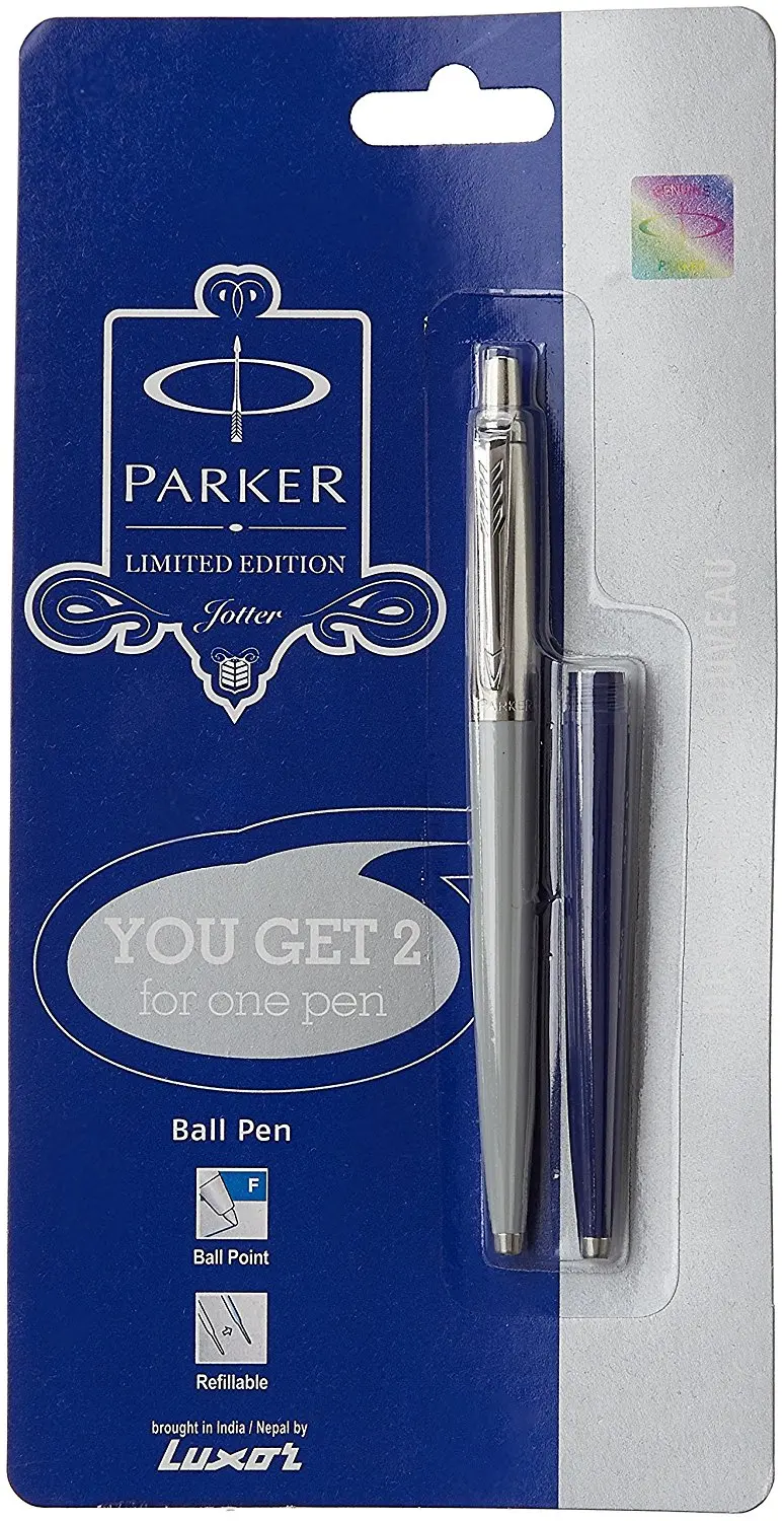 Parker Jotter Standard CT Ball Point Pen Black body Grey barrel Blue Refill New