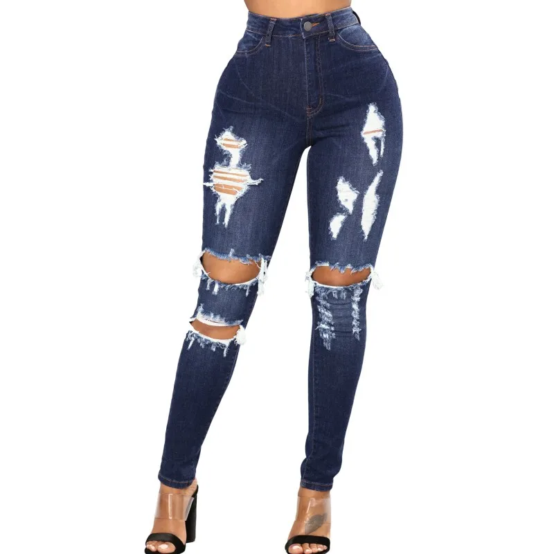 

YSMARKET Dark/Light Blue Denim Pencil Pants Casual Distressed Bodycon High Waist Skinny Jeans For Women Summer Clothing E786051, N/a