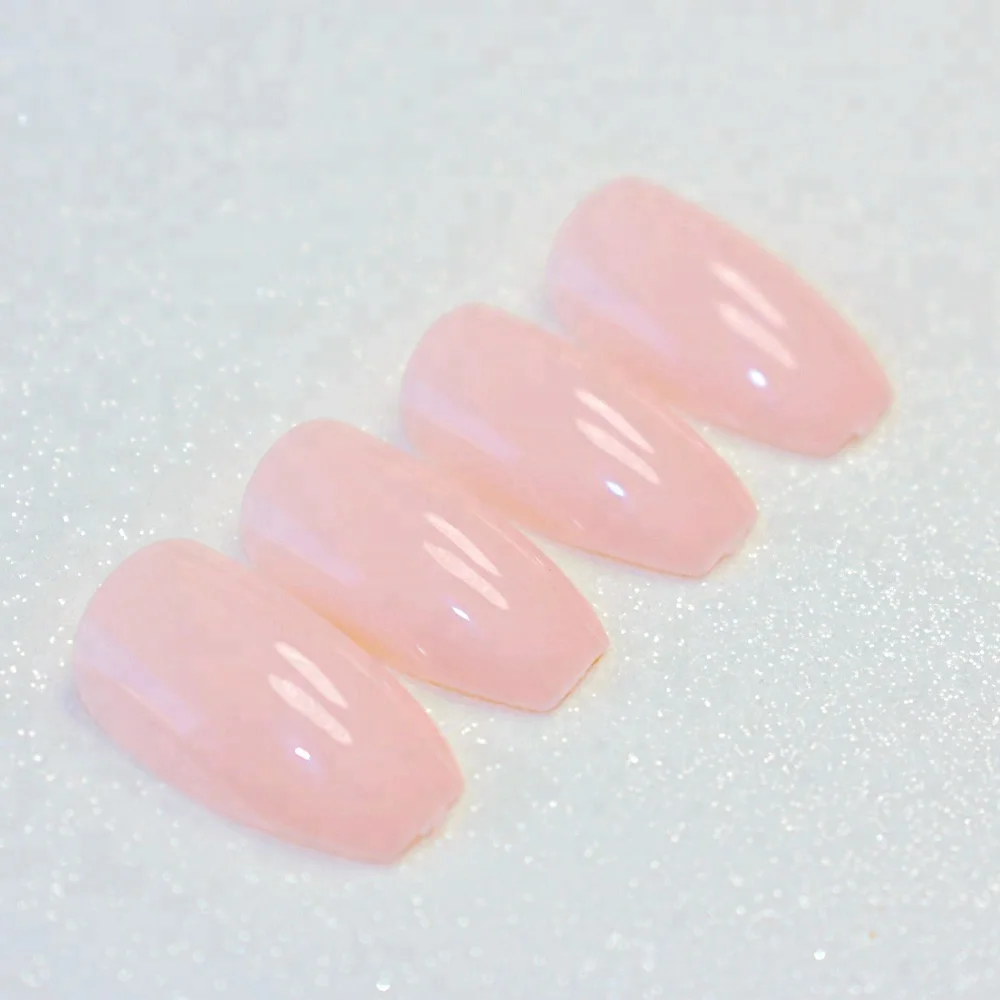 

Natural Pink Square Ballerina False Nails Shine Lady  Water Drop False Nails Easy to Use 210B