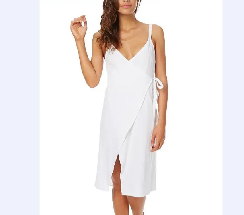 white linen wrap dress