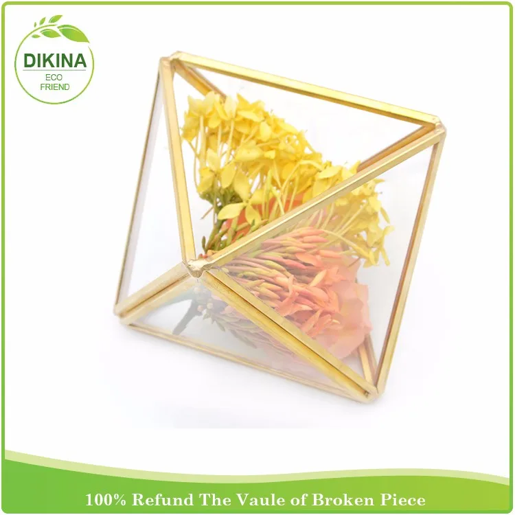 [] Wholesale Geometric Gold Brass Vase [] Square Glass Terrarium Home Decor [] Wedding