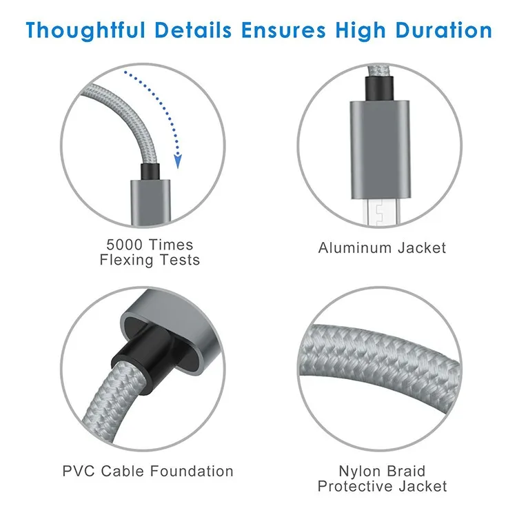 1m 2m 3m Nylon Braided USB Data Cable Low Price Stable Android Type C Micro USB Charging Cable Flexible Phone USB Cable - ANKUX.COM
