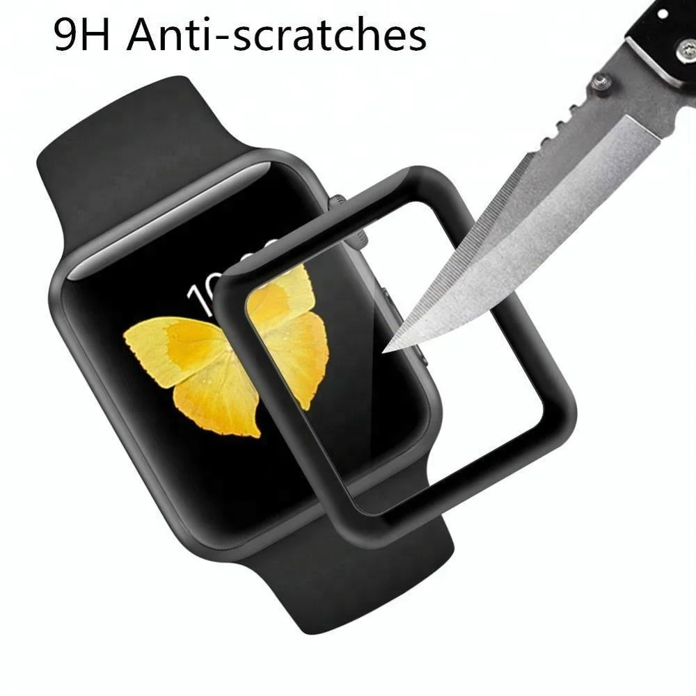 

Hot sales 9H Anti Scratch Tempered Glass 3D Full Covered Curve Screen Protector for Apple Watch 123th Series, Black