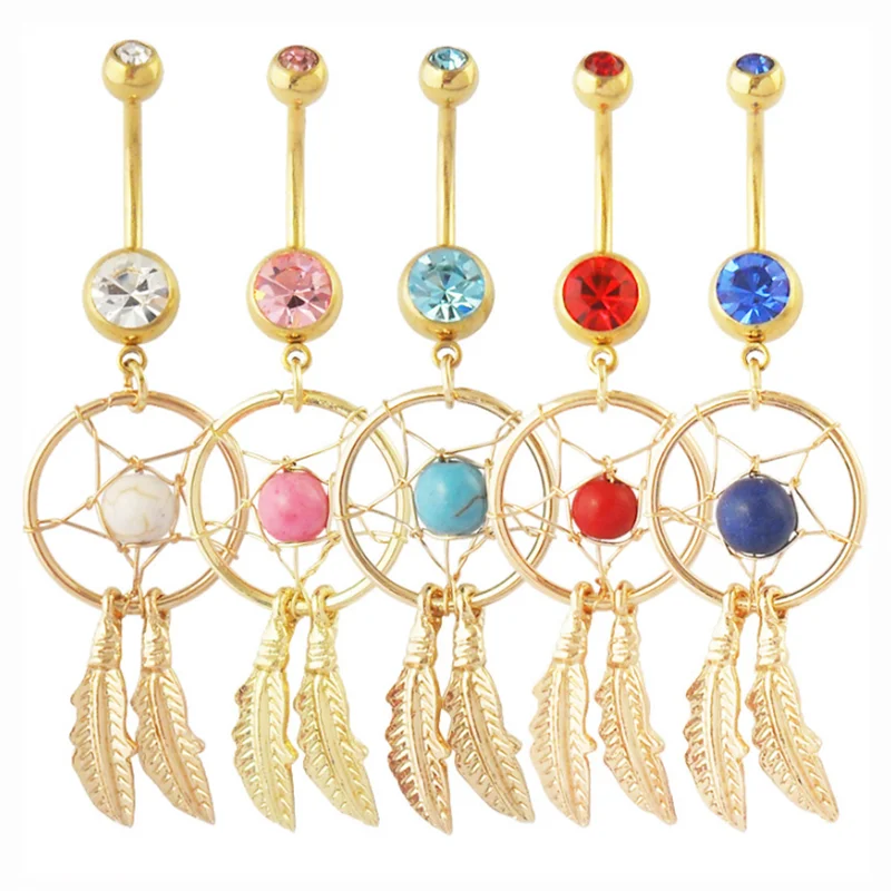 

Crystal Dream catcher Belly navel Rings White Gold Plated Body Jewelry