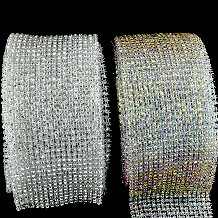 

18 rows 4mm stone transparent base clear crystal AB stretch elastic rhinestone trimming mesh rolls