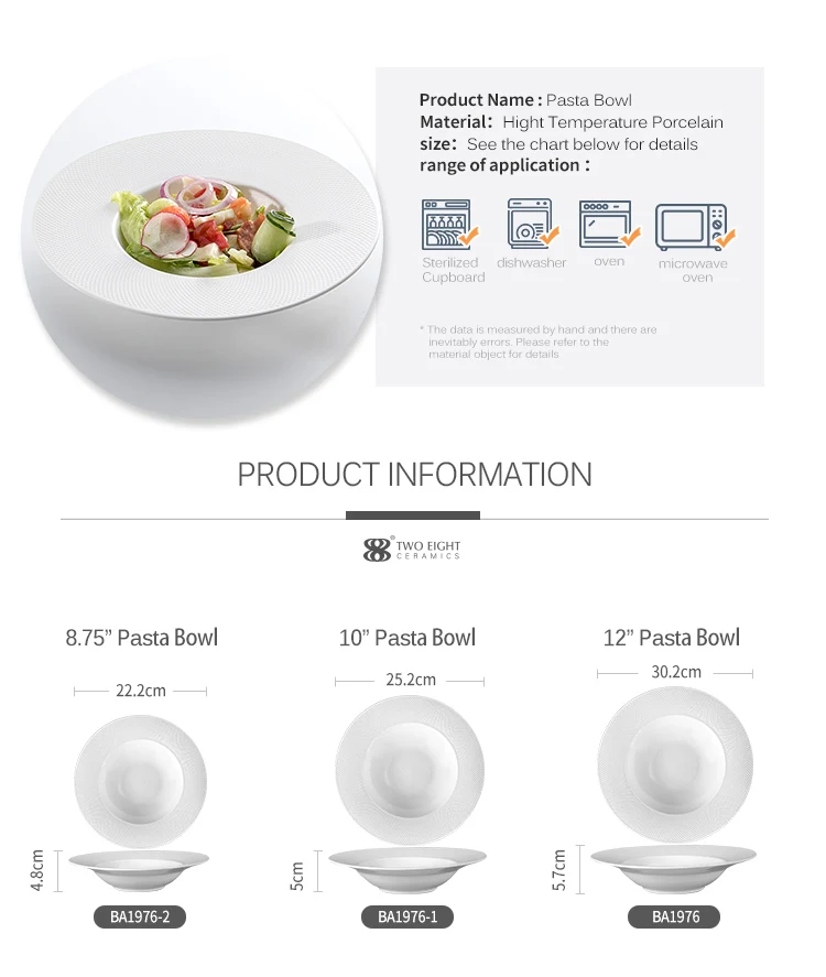 Nordic Microwave Safe Hotel Design Ceramic Fruit Salad Plate, Restaurant Pasta Plates, Wide Rimmed Pasta Bowls<