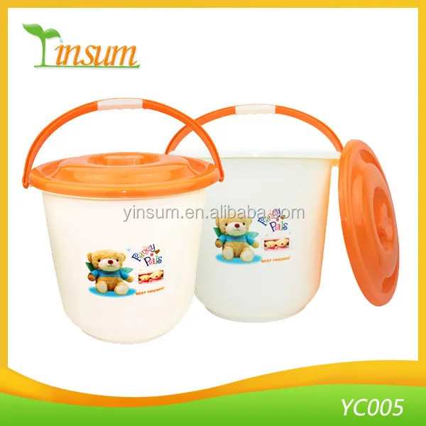 small coloured plastic buckets