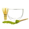 Wholesale Private Logo Enamel Eating Mixing Slant Fancy Crystal Clear Glass Double Wall on Glass Salad Food Matcha Bowl Set