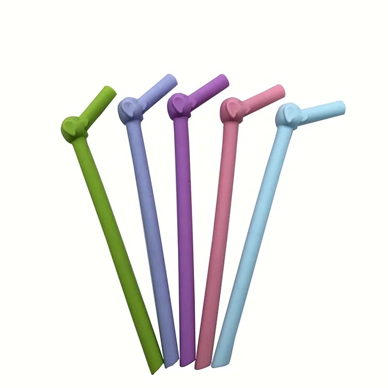 

225*11.5*8.5mm FDA LFGB Elephant Shape Food Safety Edible Jumbo Smoothies Reusable Silicone Straws For Baby Kids Children, 5 colors