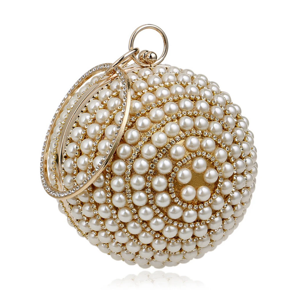 

circle women pearl evening clutch bag handmade wedding party beaded handBag