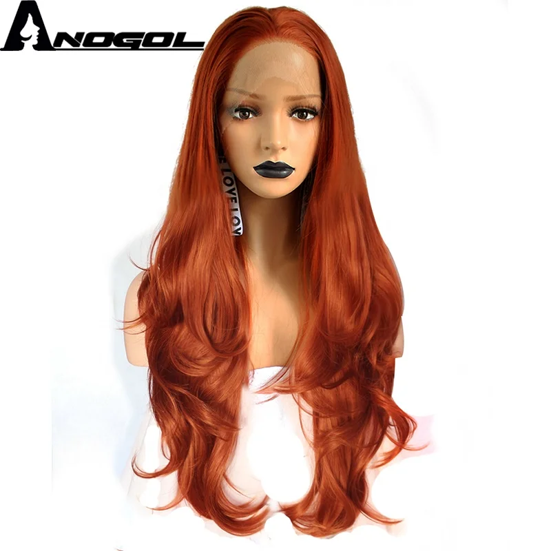 

Anogol Cheap Copper Red Lace Front Wig Synthetic Hair Wigs