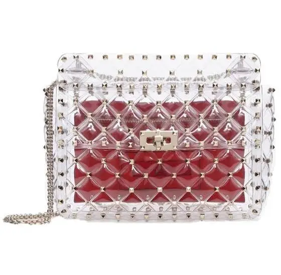 

Shenglu Studded Rivet Clear Jelly Bag, Red,black,white, light blue, ,multicolor rainbow, pink