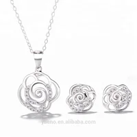 

925 Sterling Silver Artificial Flower Jewelry Earring Necklace Set