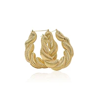 

Hip Hop Gold Plated Hoop Earrings Twist Bamboo Ears For Fashion Women