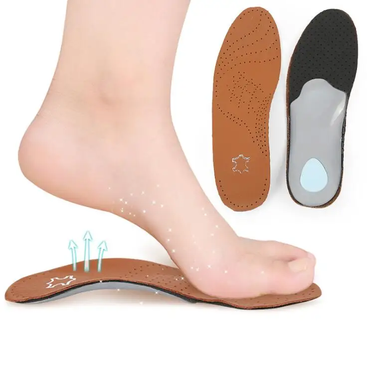 

Hot Selling Flat Foot Orthotic Arch Support EVA Cowhide Leather Insoles, Leather Orthopedic Insole, Brown