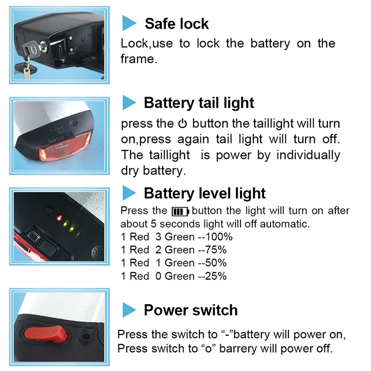 UPP brand Charging function rear rack style battery 36v 10ah Lithium ion electric bike battery