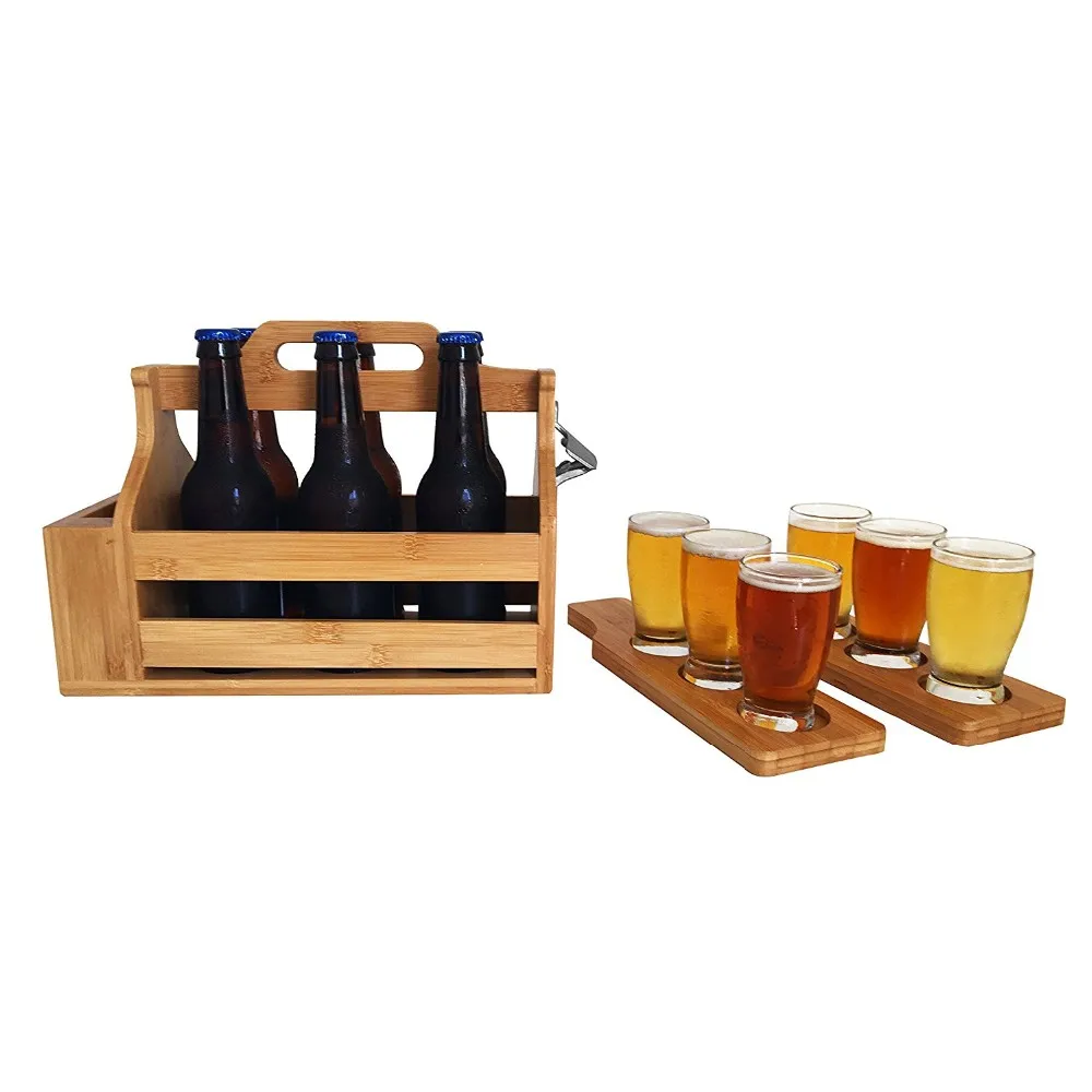 Wooden 6pack Beer Carrier,Holder Comes With Two Beer Flights,Holder