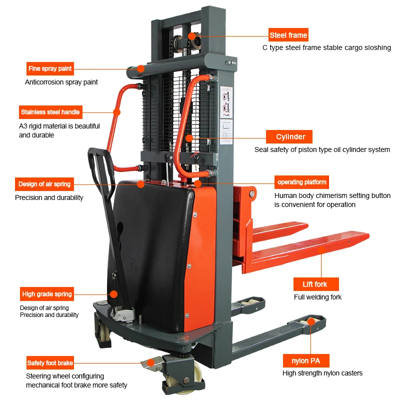 Full Electric Walking Forklift 2 Ton 2.5 Ton 3 Ton Pallet Stacker