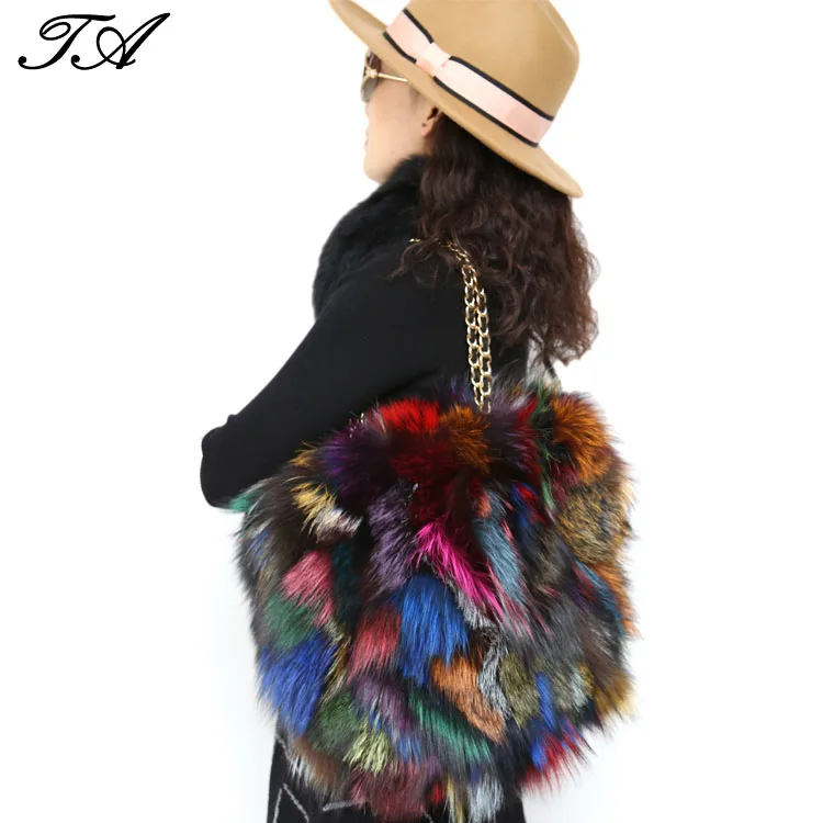 

Ladies' Patch work Real Fox Fur Shoulder Bag