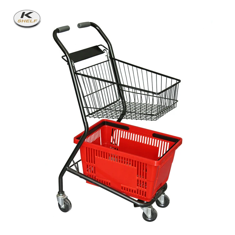 Retail Used Supermarket 2 Tier Shopping Trolley With Double Basket For